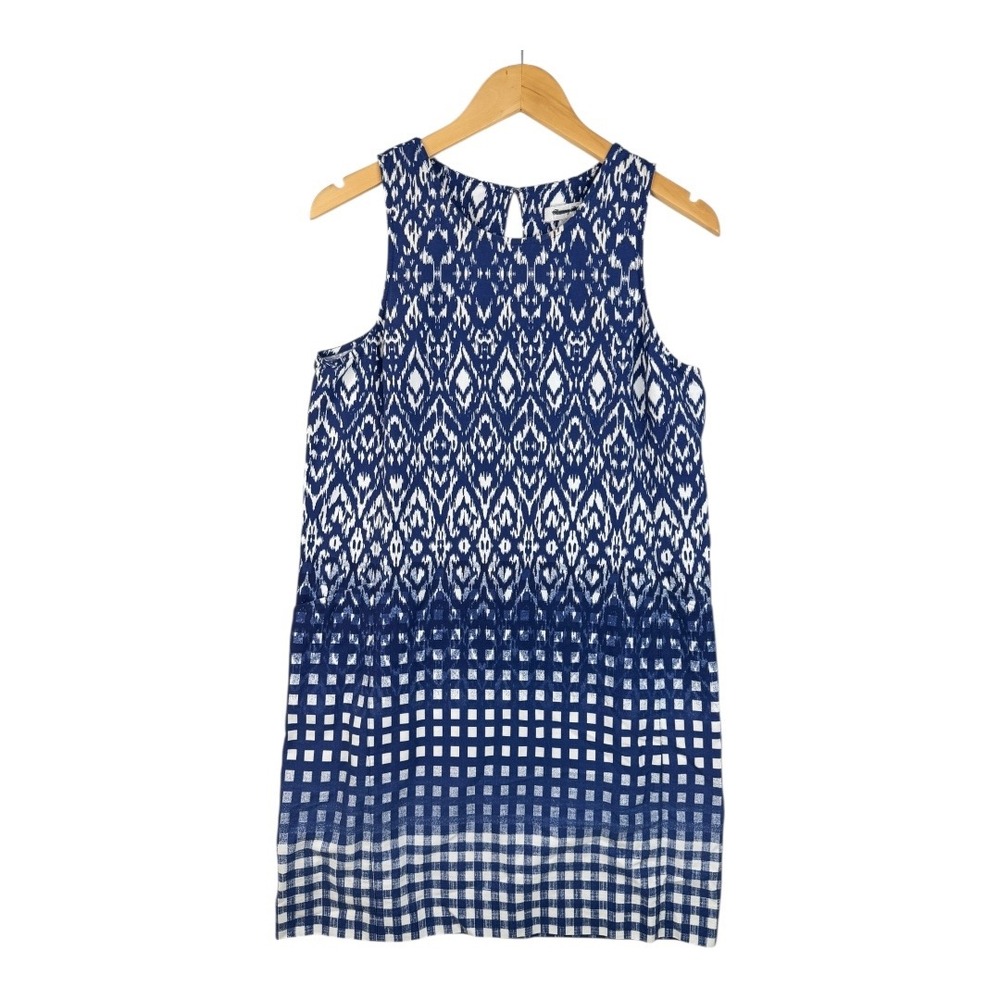Tommy Bahama Isla de Ikat Shift Sleeveless Dress size Small Blue/White